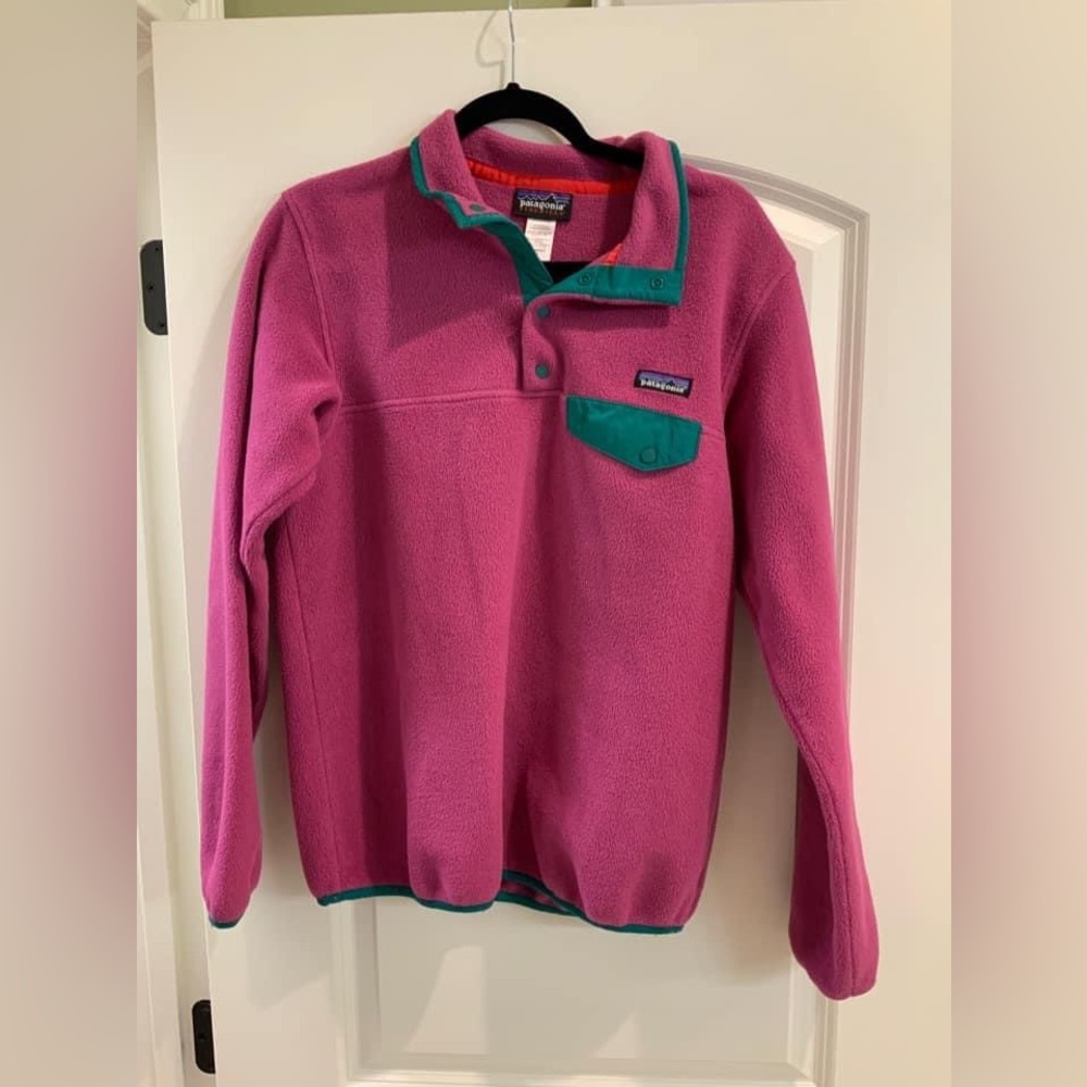 Patagonia Pink and Green Fleece Pullover